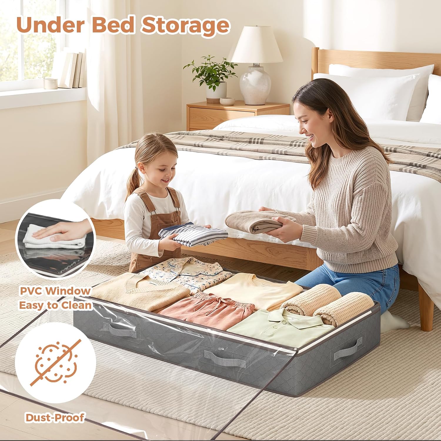 Moonval Under Bed Storage Bags, Foldable Organizers with Clear Window & Reinforced Handles