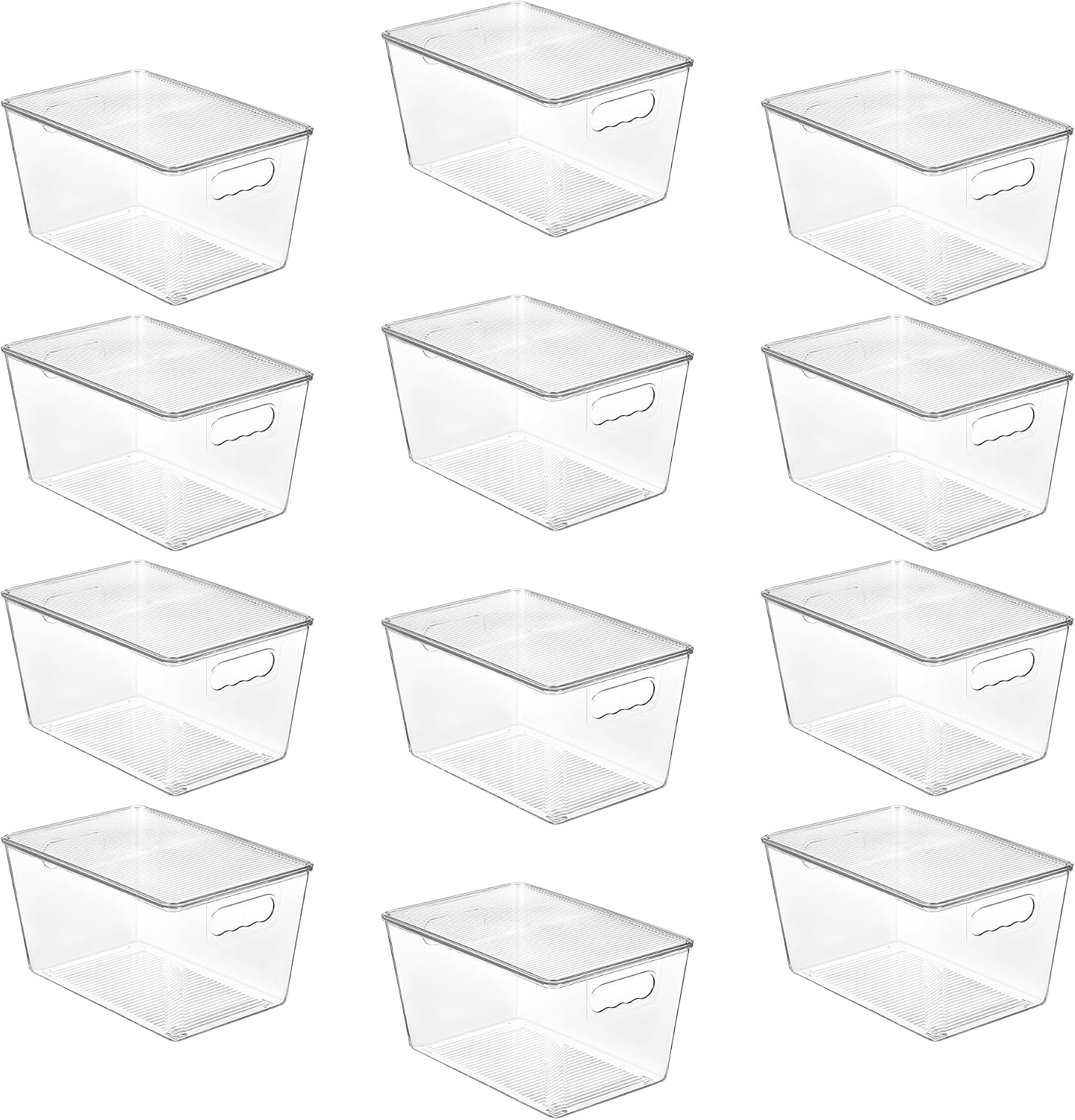 Moonval Clear Storage Bin with Lid, Stackable Plastic Organizer with Handle for Pantry, Fridge & Closet