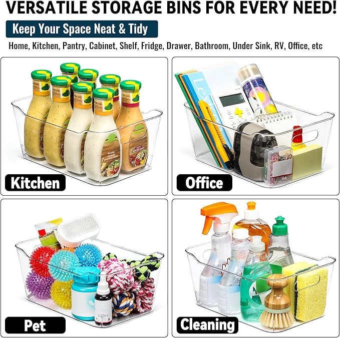 Moonval Clear Storage Bins, 12-Pack Multi-Purpose Organizers with Labels for Pantry, Kitchen & Fridge