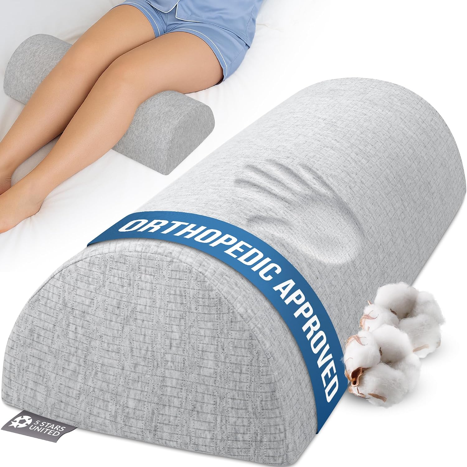 Moonval Half Moon Knee Pillow, Memory Foam Leg Bolster Pillow for Back Sleeping, White
