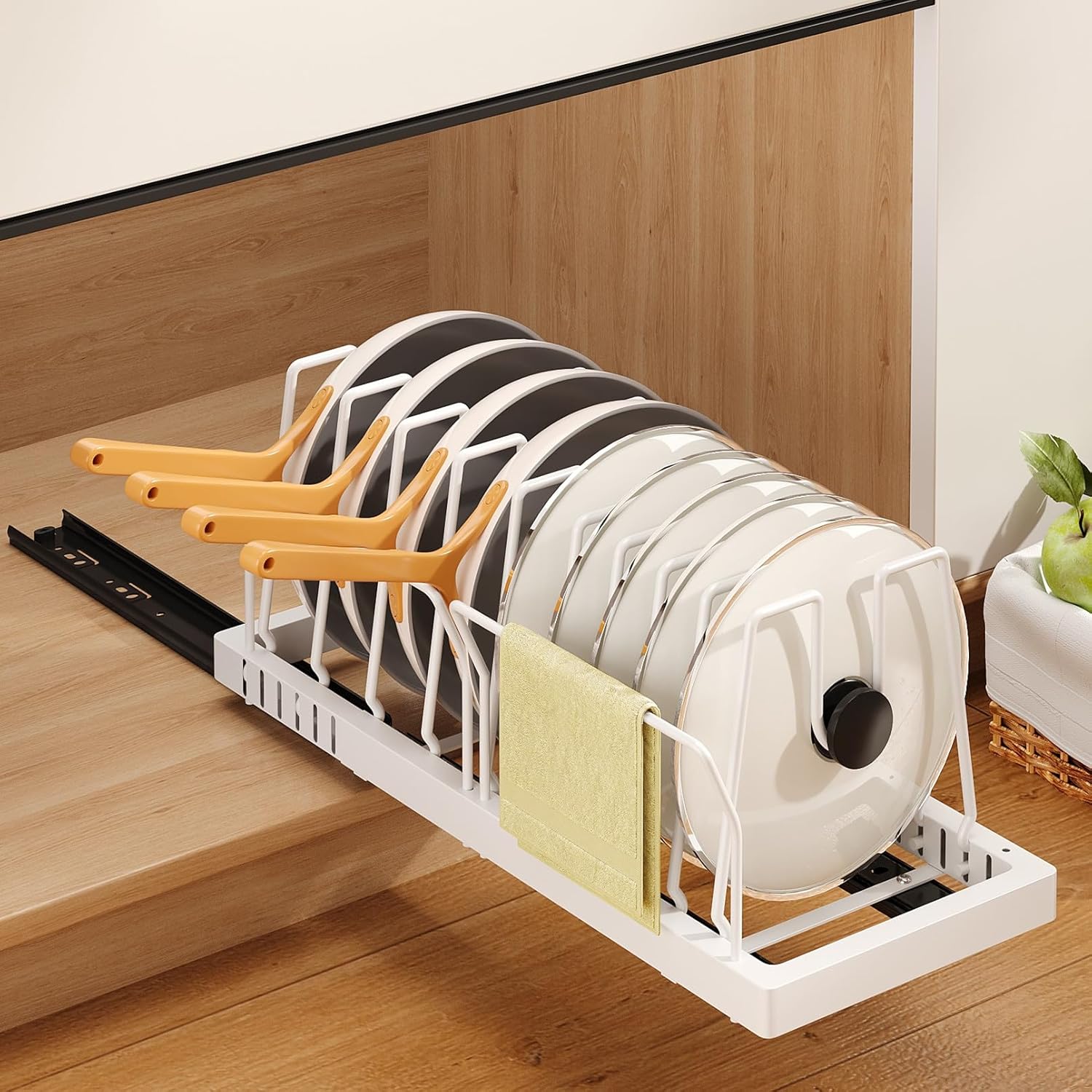 Moonval Pots & Pans Organizer, Expandable Lid & Cookware Rack with 9 Adjustable Dividers
