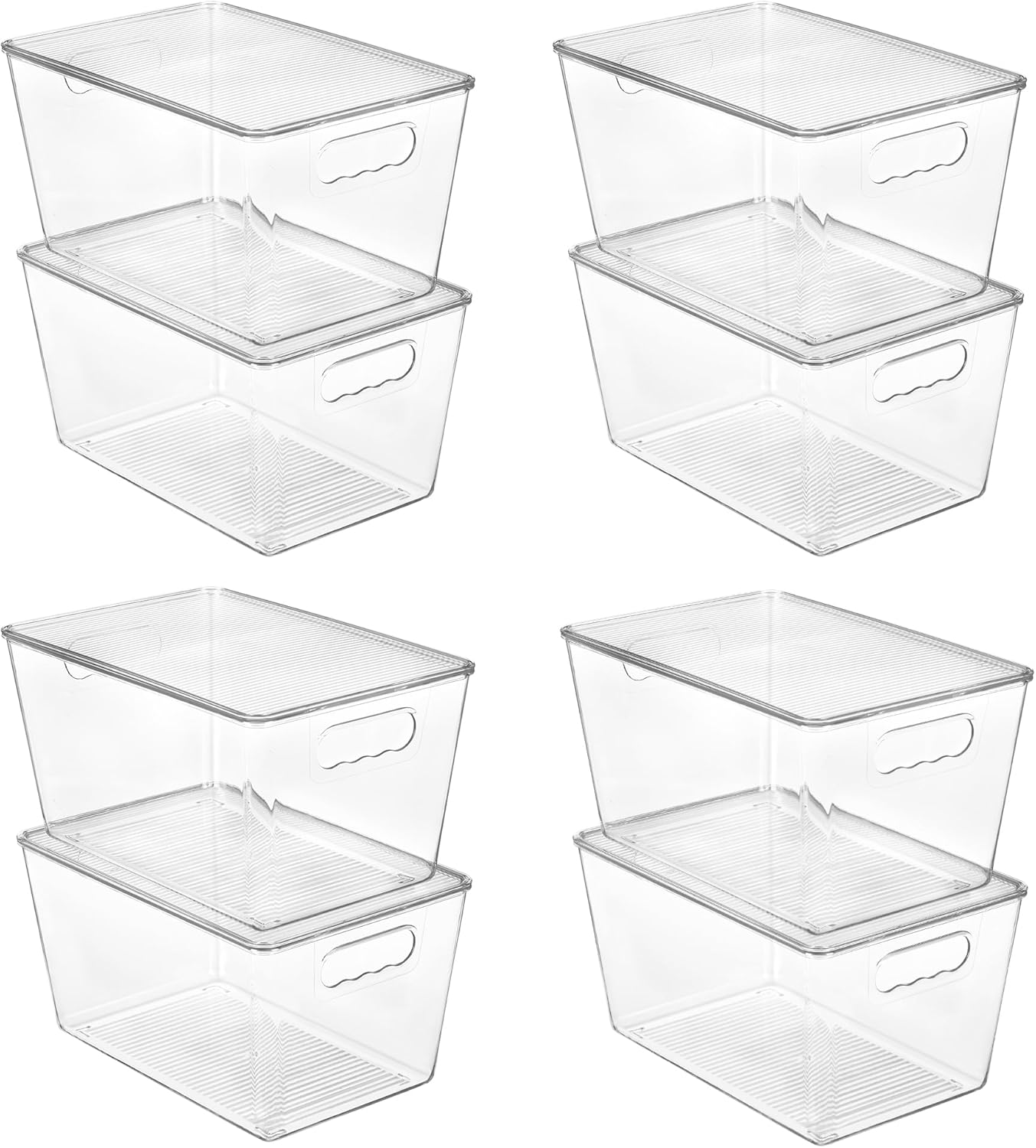 Moonval Clear Storage Bin with Lid, Stackable Plastic Organizer with Handle for Pantry, Fridge & Closet
