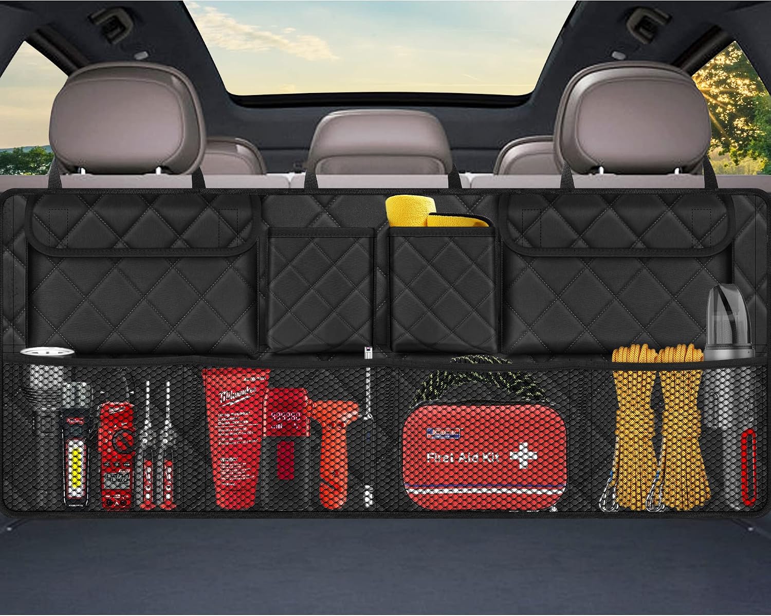 Moonval Car Trunk Organizer, Collapsible Large-Capacity Backseat Storage Bag with 8 Pockets for SUVs & Trucks
