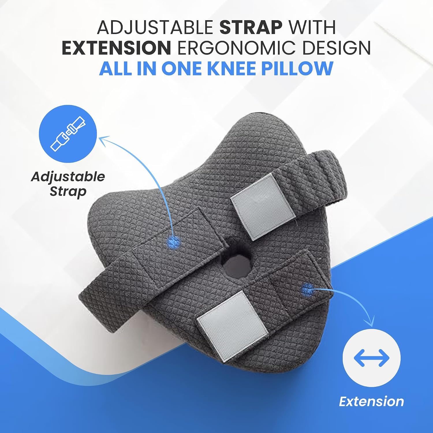 Moonval Memory Foam Knee Pillow, Leg Cushion with Adjustable Strap for Side Sleepers