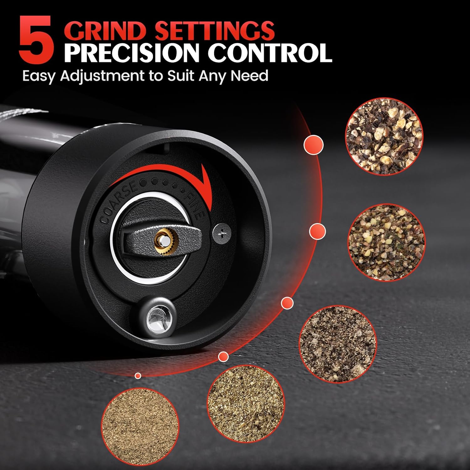 Moonval Electric Salt & Pepper Grinder Set, Automatic Battery-Operated Mills with Adjustable Coarseness