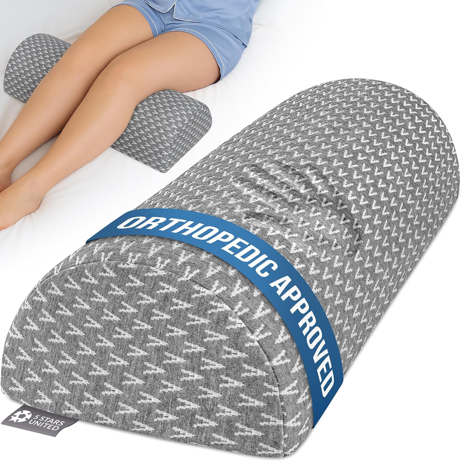 Moonval Half Moon Knee Pillow, Memory Foam Leg Bolster Pillow for Back Sleeping, White