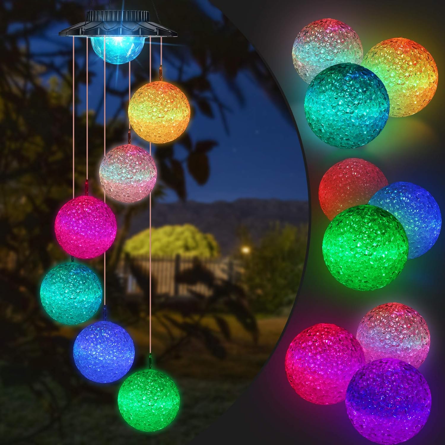 Moonval Solar Wind Chimes, Color-Changing LED Globe Hanging Lights for Patio & Garden Decor
