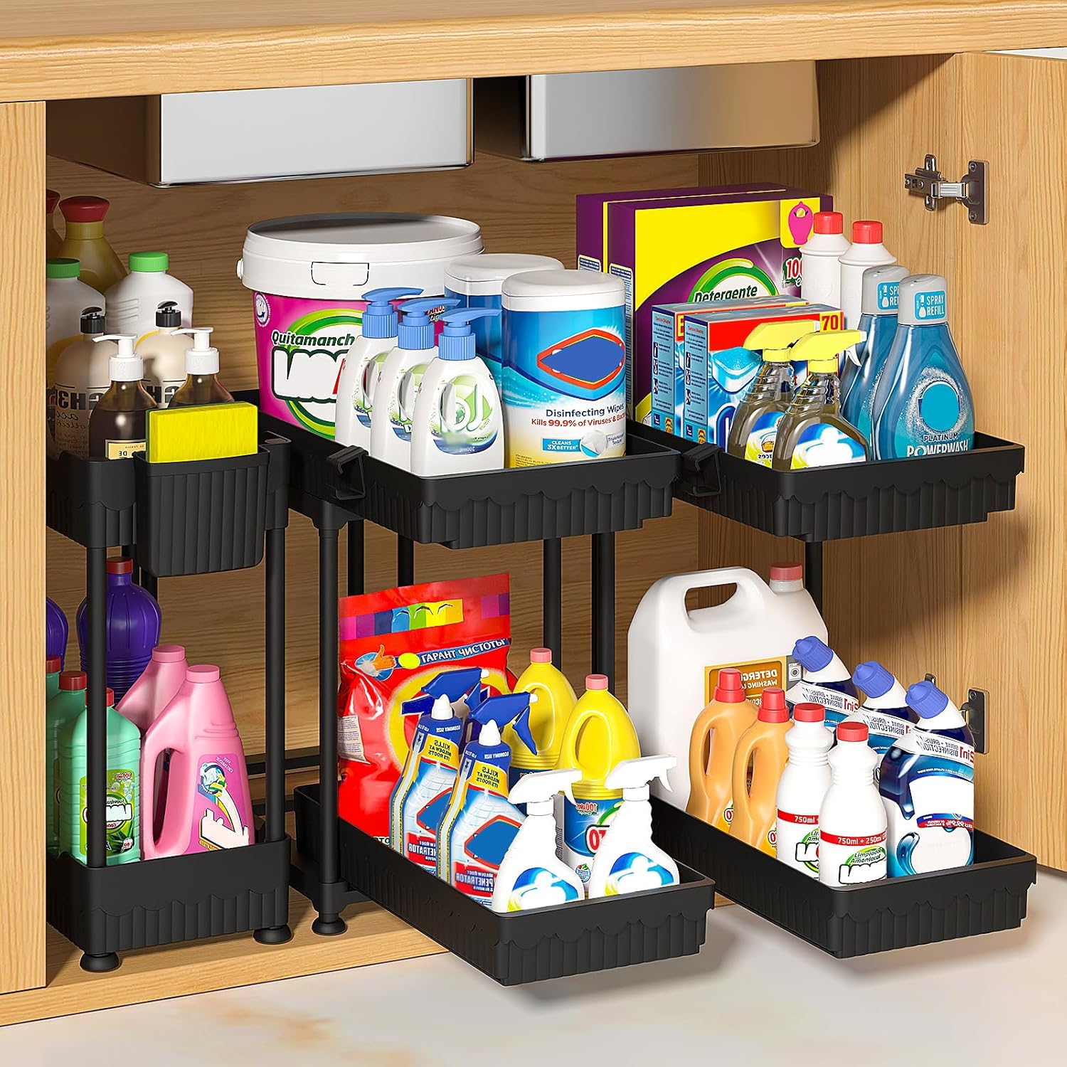 Moonval Under Sink Organizers, 3-Pack 2-Tier Sliding Storage Drawers for Kitchen & Bathroom Cabinets