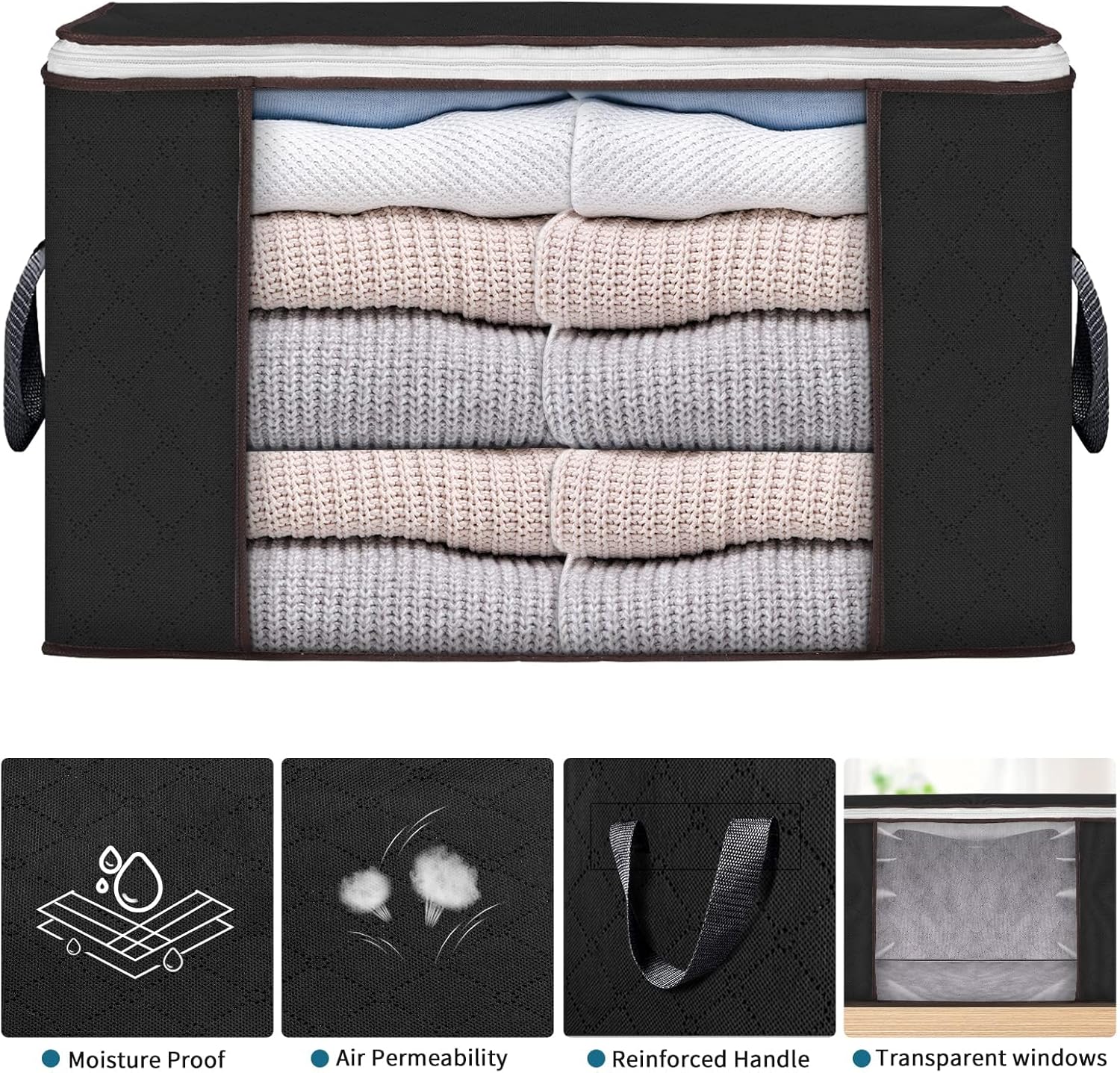 Moonval Storage Bags, Foldable Closet Organizers with Reinforced Handles for Bedding & Clothing