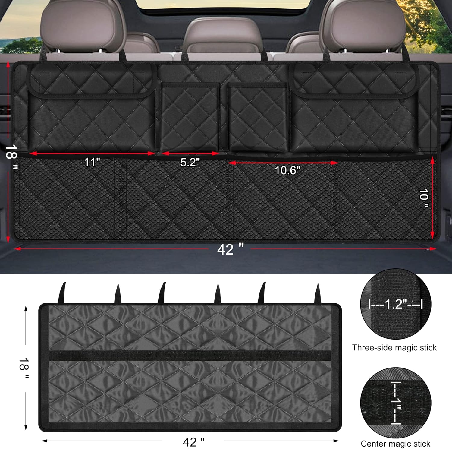 Moonval Car Trunk Organizer, Collapsible Large-Capacity Backseat Storage Bag with 8 Pockets for SUVs & Trucks