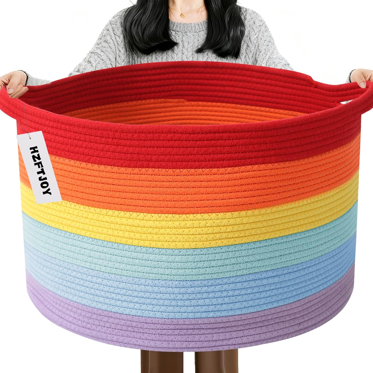 Moonval Woven Blanket Basket, Cotton Rope Storage Hamper with Handles for Laundry, Toys & Blankets