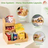 Moonval Bamboo Pantry Storage Bins, 3-Pack Stackable Potato & Onion Organizers with Slide-Out Access