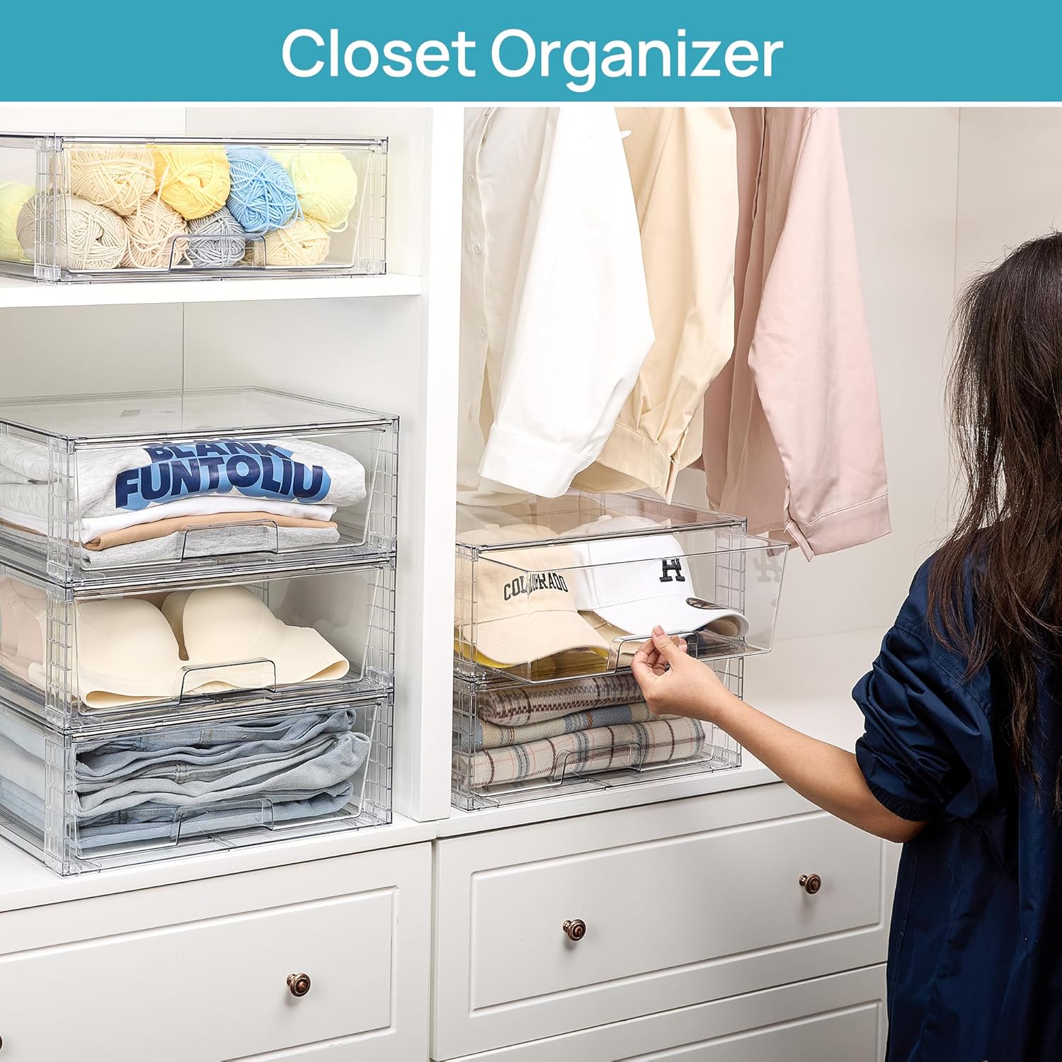 Moonval Stackable Storage Drawers, Clear Acrylic Organizer Bins for Bathroom, Kitchen & Closet