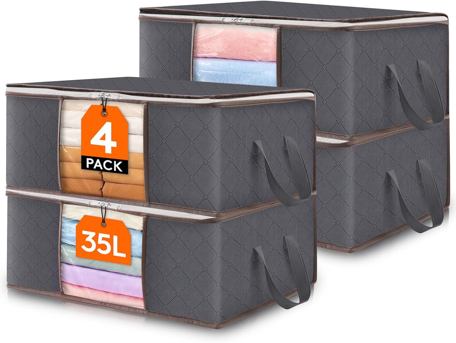 Moonval Clothes Storage Bags, Foldable Storage Bins with Clear Window & Reinforced Handles