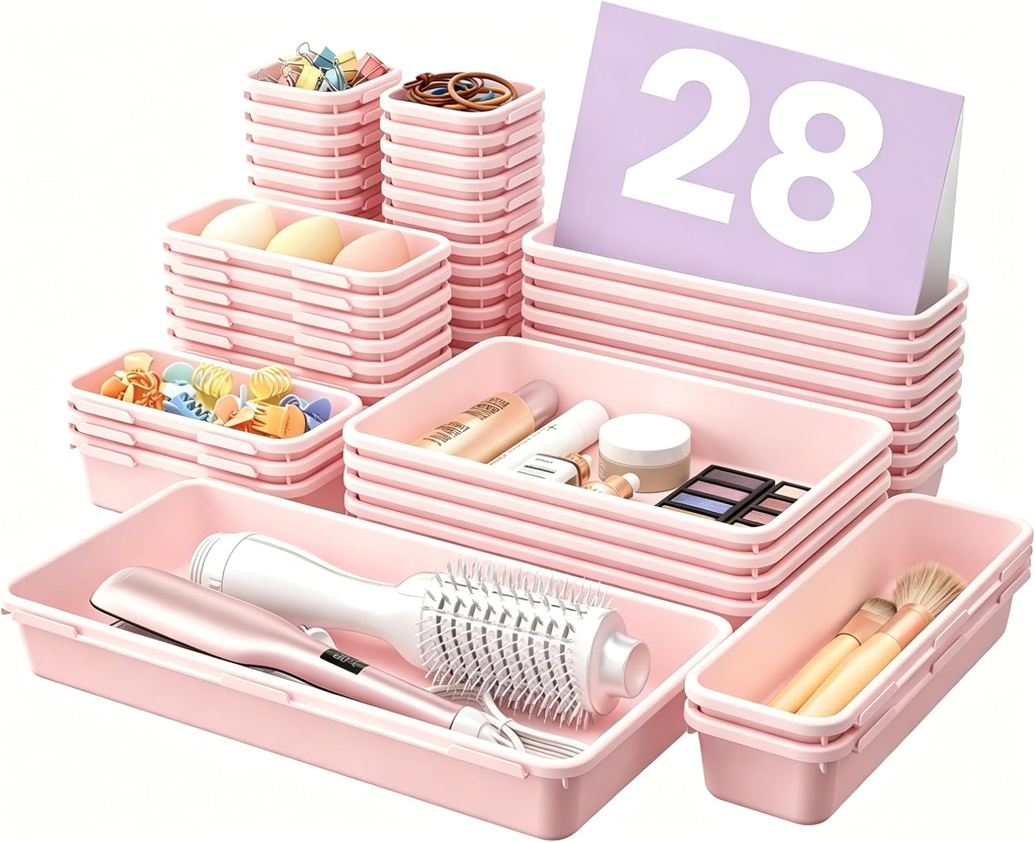 Moonval Clear Drawer Organizer Set, 5-Size Makeup & Desk Organizer Trays for Bathroom, Vanity & Office