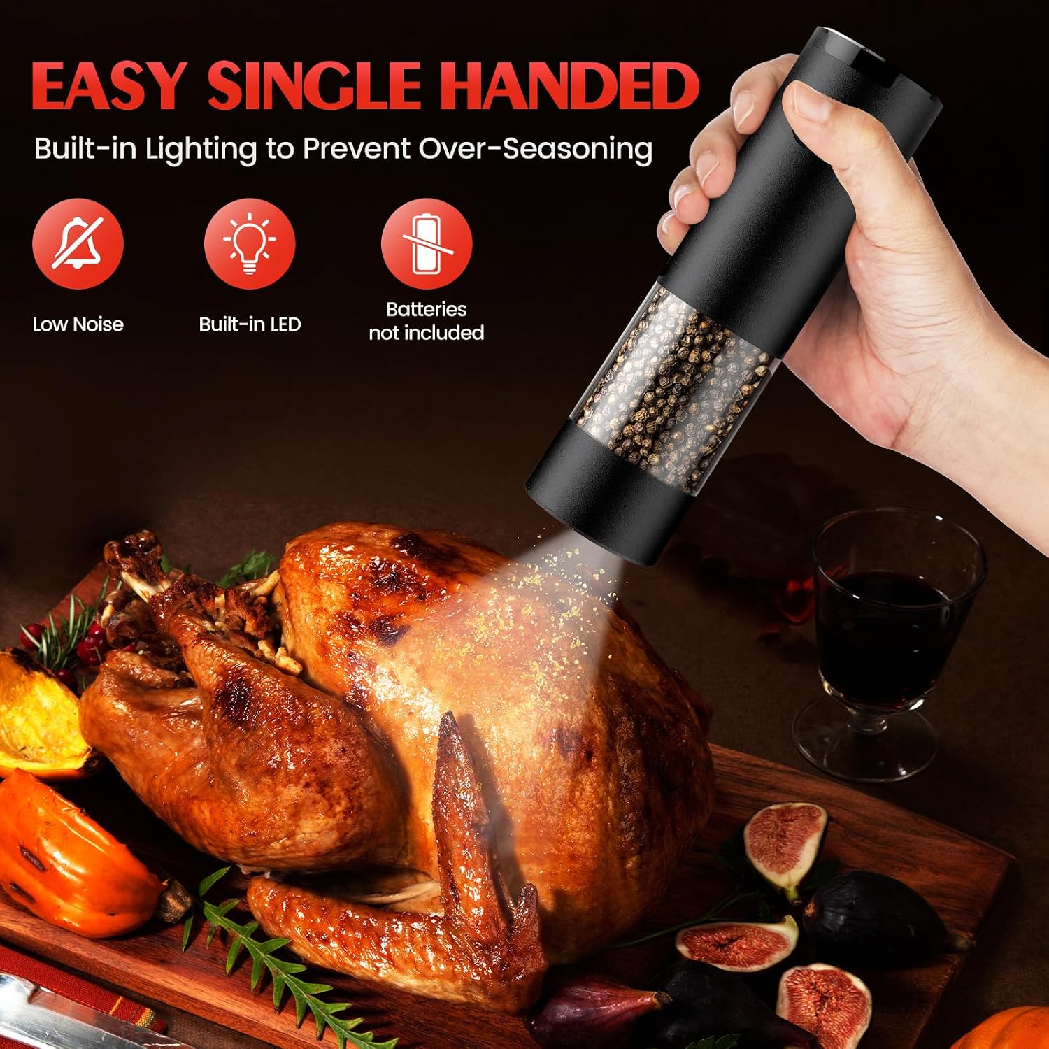 Moonval Electric Salt & Pepper Grinder Set, Automatic Battery-Operated Mills with Adjustable Coarseness