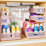 Moonval Under Sink Organizer, 3-Tier Height-Adjustable Sliding Metal Cabinet Shelf with Pull-Out Drawers