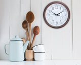 Kiera Grace Metz 9" Outdoor Wall Clock with Tempreture and Humid Gauges, Wood Grain Retro Walnut Red, Arabic Numerals Clock, Easy-to-Read, Battery Operated, Perfect for Home or Office Décor