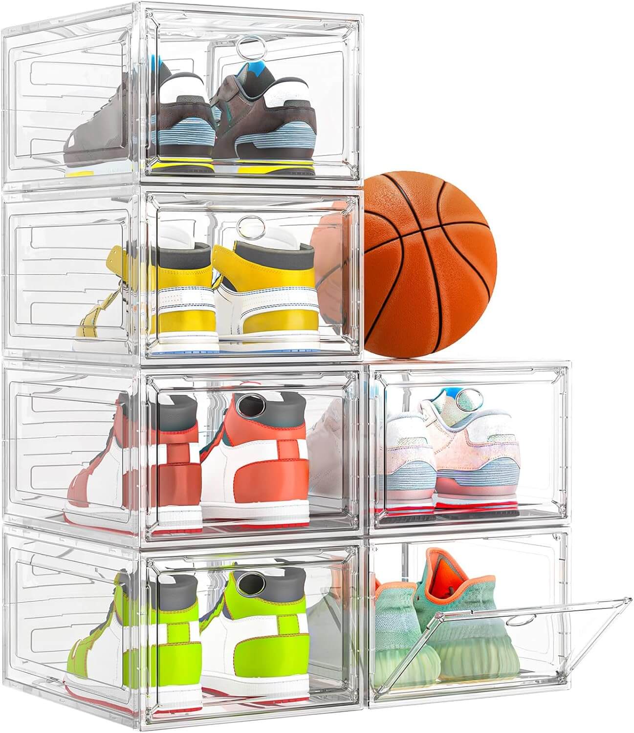 Moonval Clear Shoe Storage Boxes, 6-Pack Stackable Sneaker Organizer with Magnetic Door