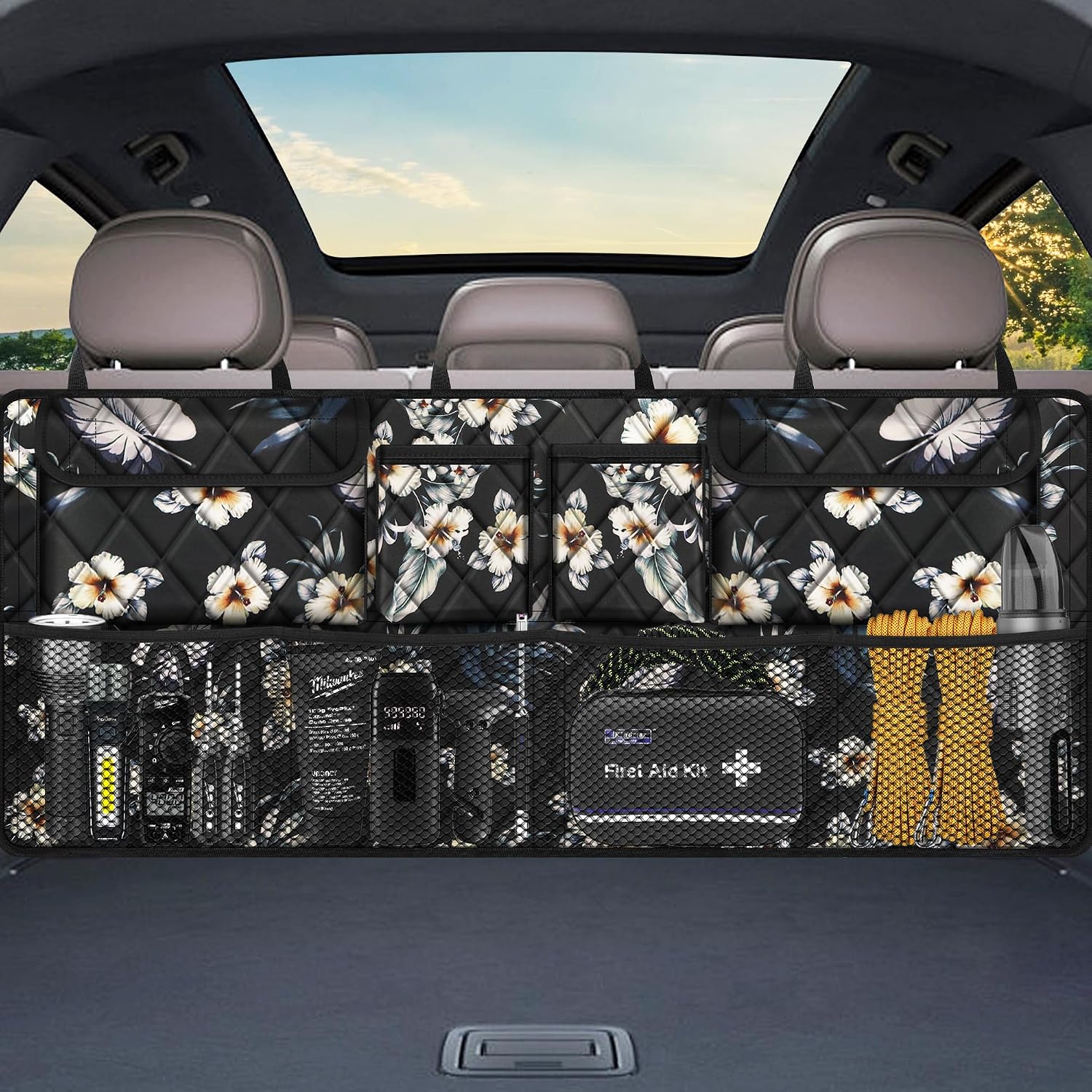 Moonval Car Trunk Organizer, Collapsible Large-Capacity Backseat Storage Bag with 8 Pockets for SUVs & Trucks