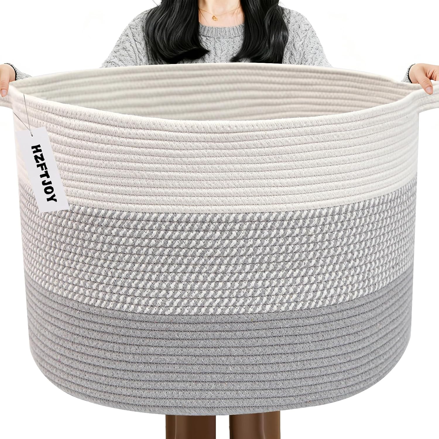 Moonval Woven Blanket Basket, Cotton Rope Storage Hamper with Handles for Laundry, Toys & Blankets