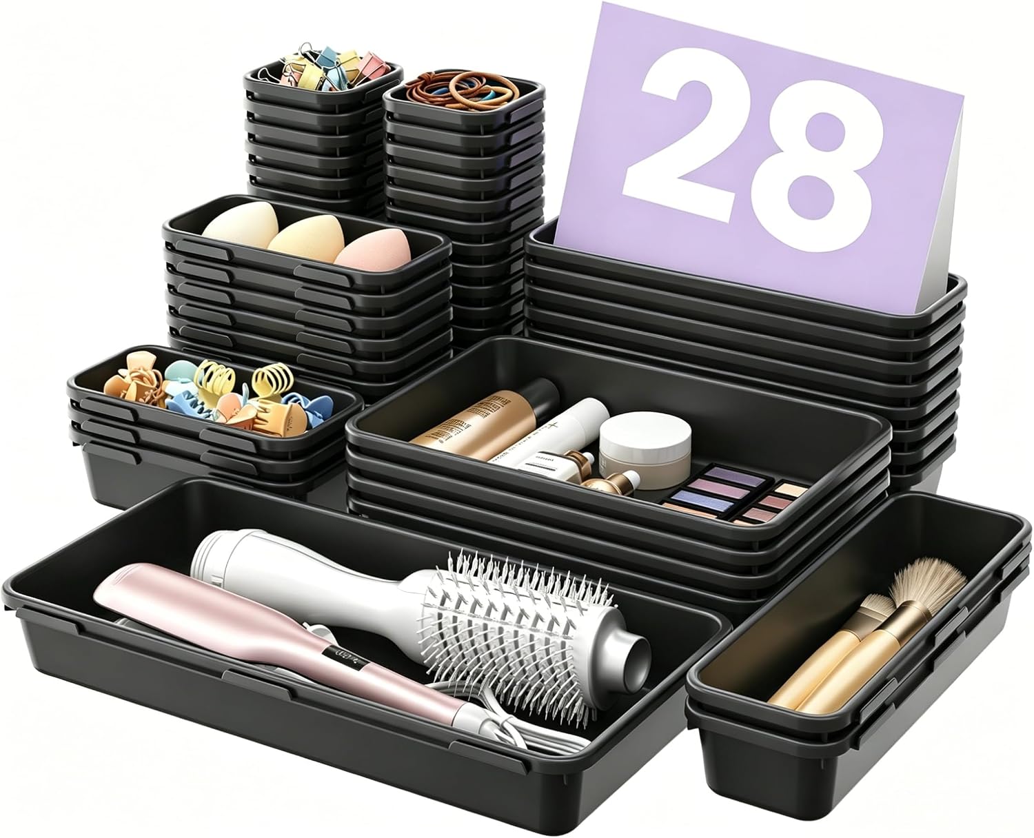 Moonval Clear Drawer Organizer Set, 5-Size Makeup & Desk Organizer Trays for Bathroom, Vanity & Office