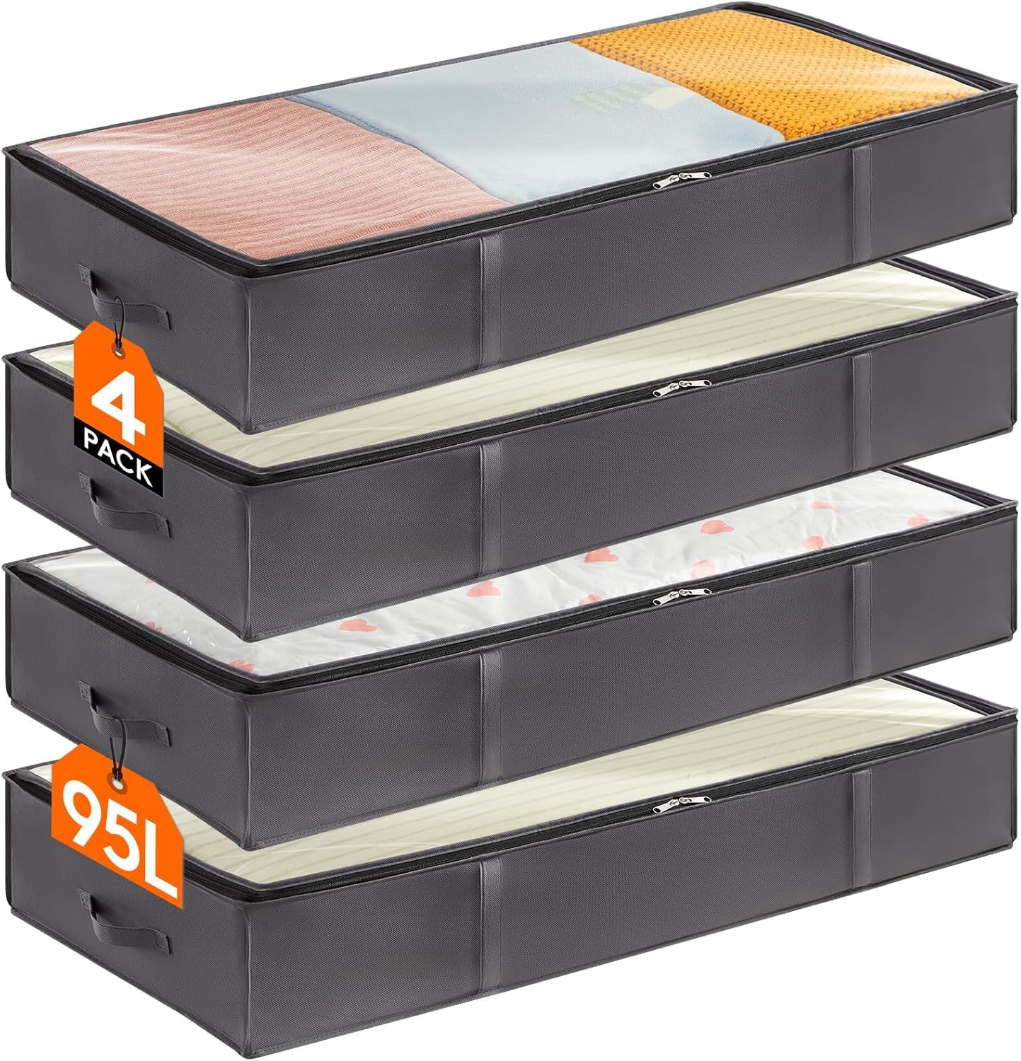 Moonval Under Bed Storage Bags, Foldable Organizers with Reinforced Handles for Bedding & Clothes