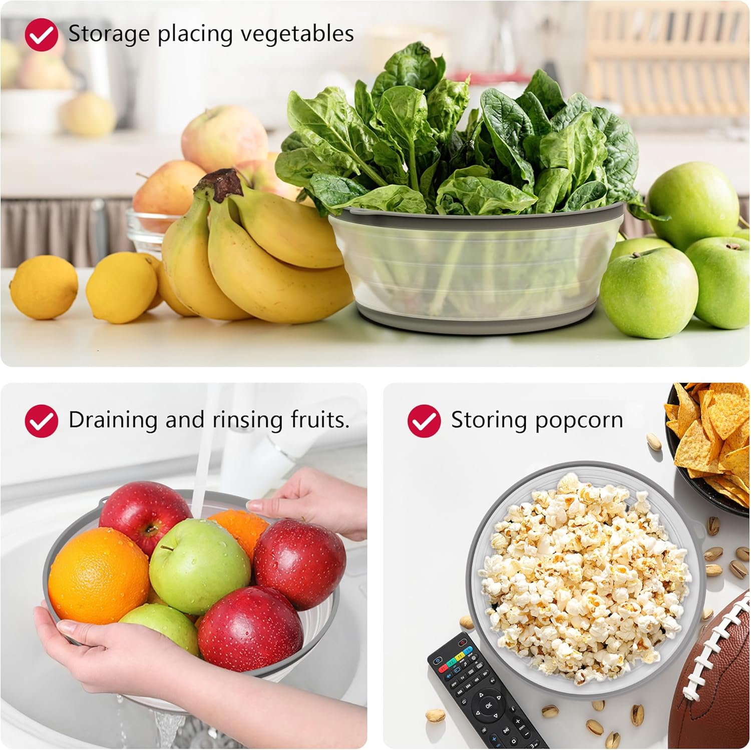 Moonval Microwave Splatter Cover, Vented Food Cover & Colander with Hook Hole for Meal Prep, Grey