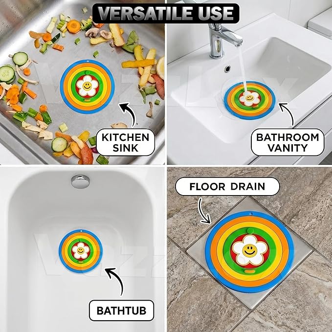 Moonval 2-in-1 Silicone Drain Cover, Hair Catcher and Stopper for Sink, Shower and Tub