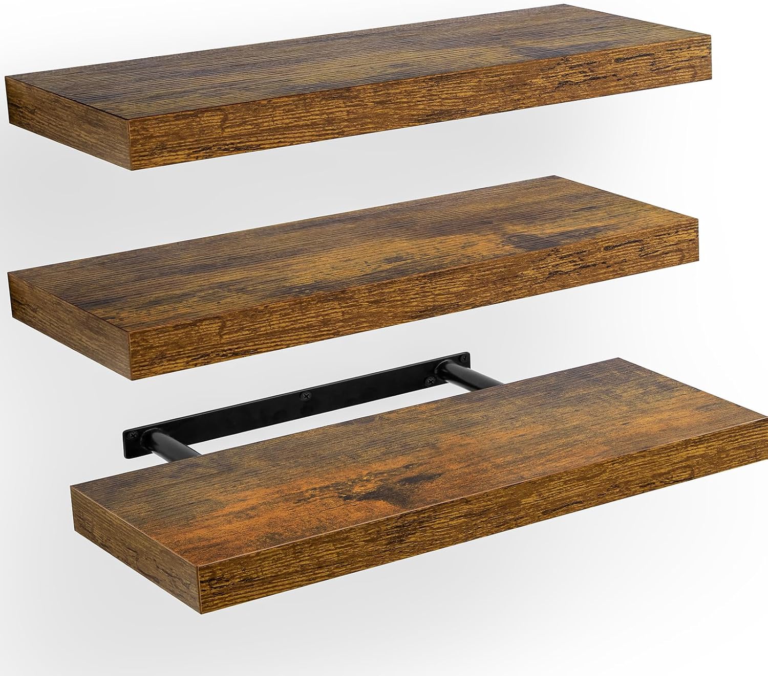 Moonval Floating Wall Shelves, Set of 3 White Storage & Display Shelves with Invisible Brackets