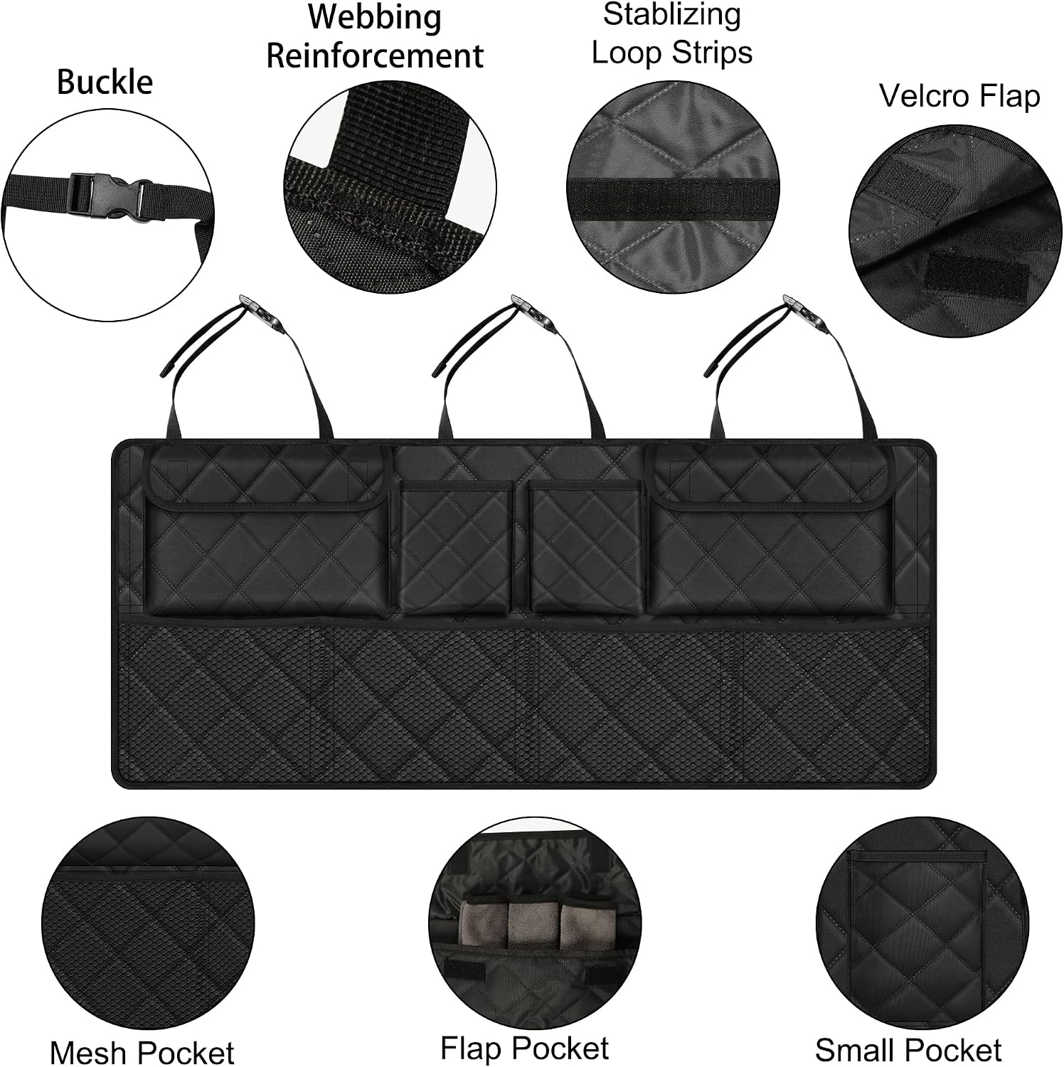 Moonval Car Trunk Organizer, Collapsible Large-Capacity Backseat Storage Bag with 8 Pockets for SUVs & Trucks