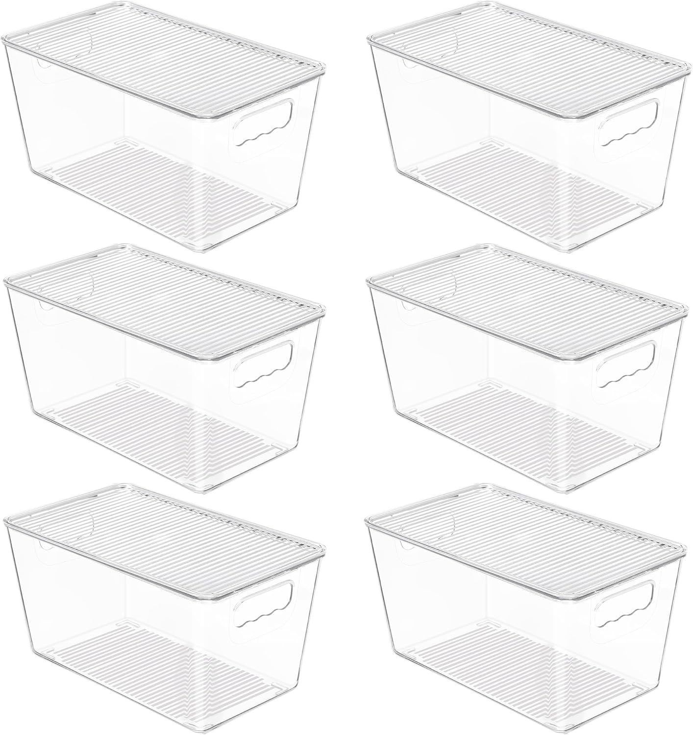 Moonval Clear Storage Bin with Lid, Stackable Plastic Organizer with Handle for Pantry, Fridge & Closet