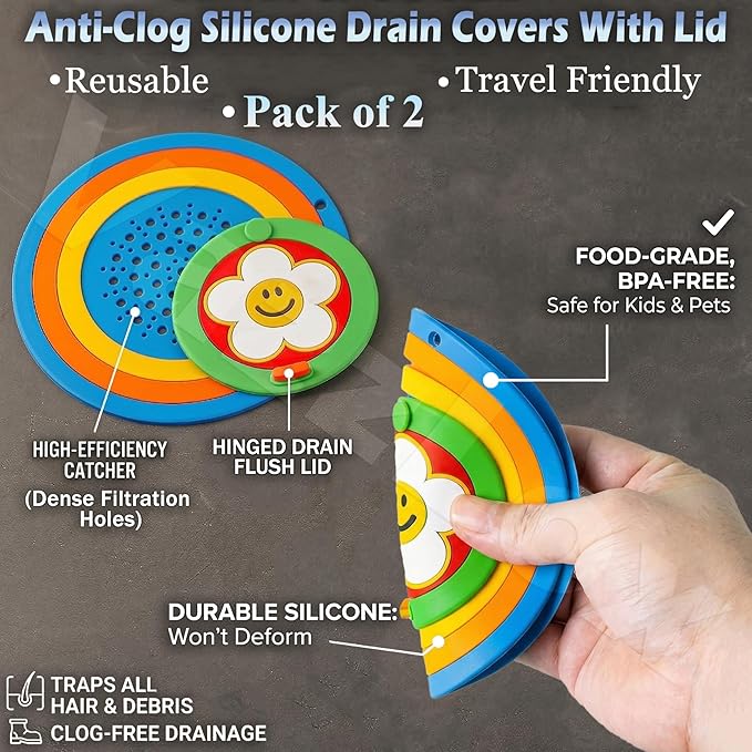 Moonval 2-in-1 Silicone Drain Cover, Hair Catcher and Stopper for Sink, Shower and Tub