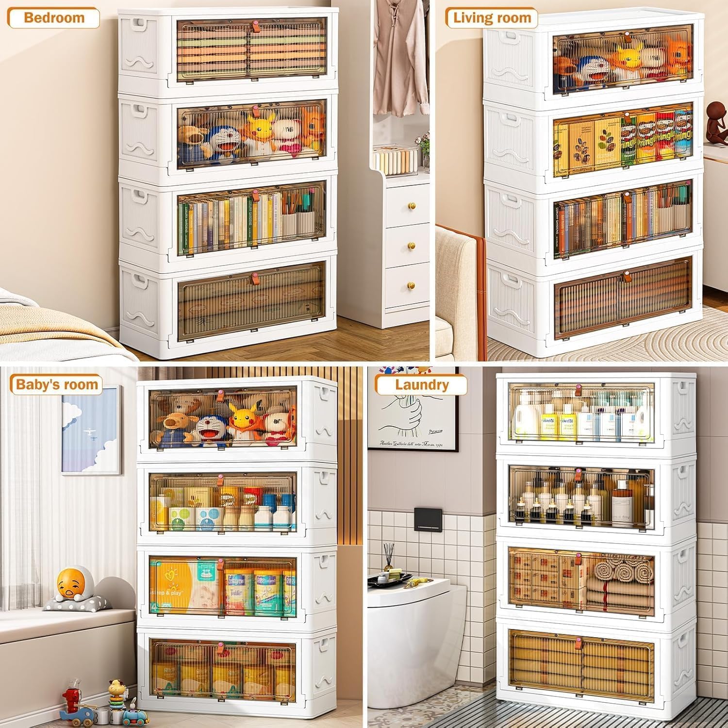 Moonval Stackable Storage Bins, Foldable Containers with Lids & Wheels