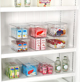 Moonval Clear Storage Bin with Lid, Stackable Plastic Organizer with Handle for Pantry, Fridge & Closet