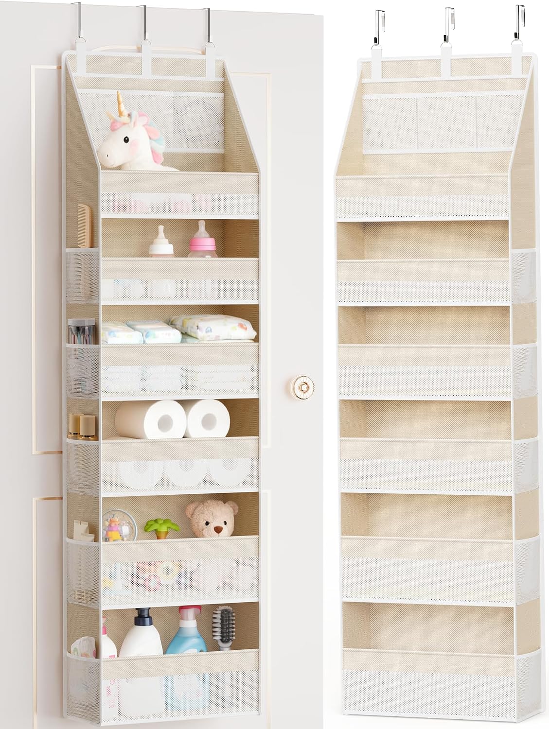 Moonval Over-the-Door Organizer, 6-Shelf Hanging Storage with 13 Mesh Pockets
