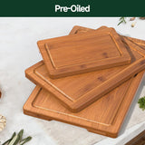 Moonval Bamboo Cutting Board Set, 3-Piece Carbonized Wood Chopping Boards with Juice Grooves
