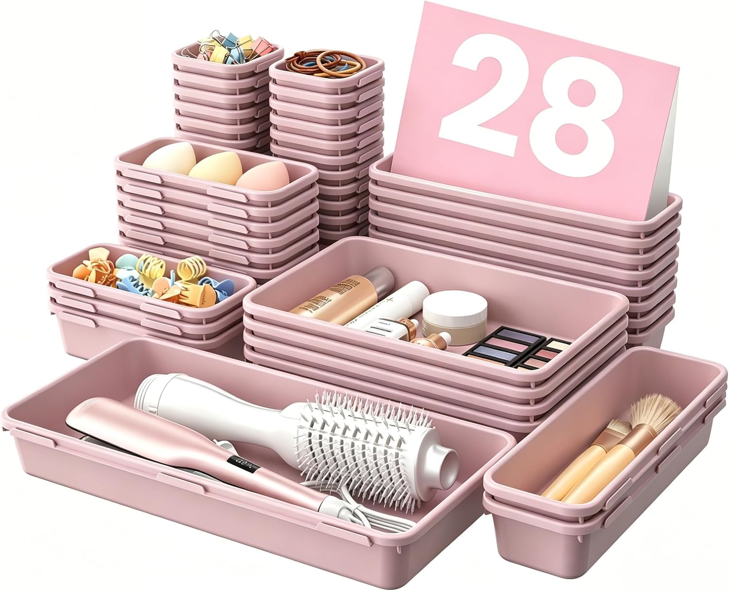 Moonval Clear Drawer Organizer Set, 5-Size Makeup & Desk Organizer Trays for Bathroom, Vanity & Office
