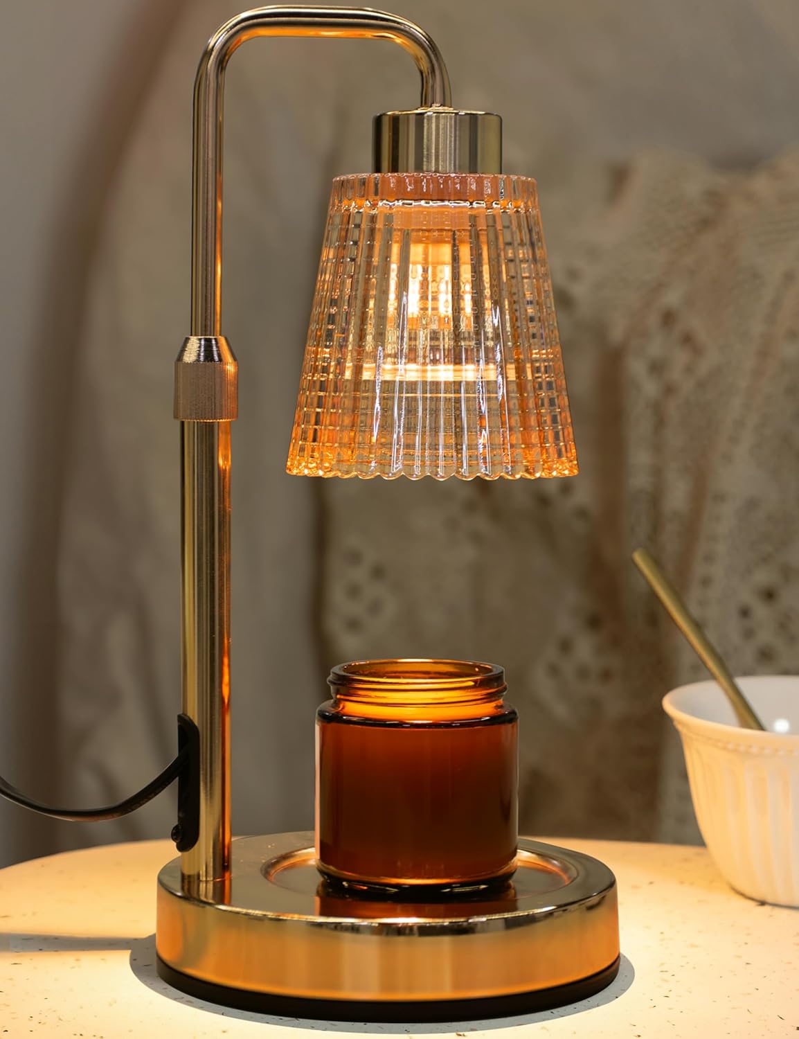 Moonval Candle Warmer Lamp, Dimmable Wax Melt Warmer with Timer & 2 Bulbs for Jar Candles