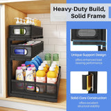 Moonval Under Sink Organizer, 3-Tier Height-Adjustable Sliding Metal Cabinet Shelf with Pull-Out Drawers