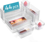 Moonval Clear Drawer Organizer Set, 44-Piece Plastic Storage Trays for Makeup, Kitchen & Office