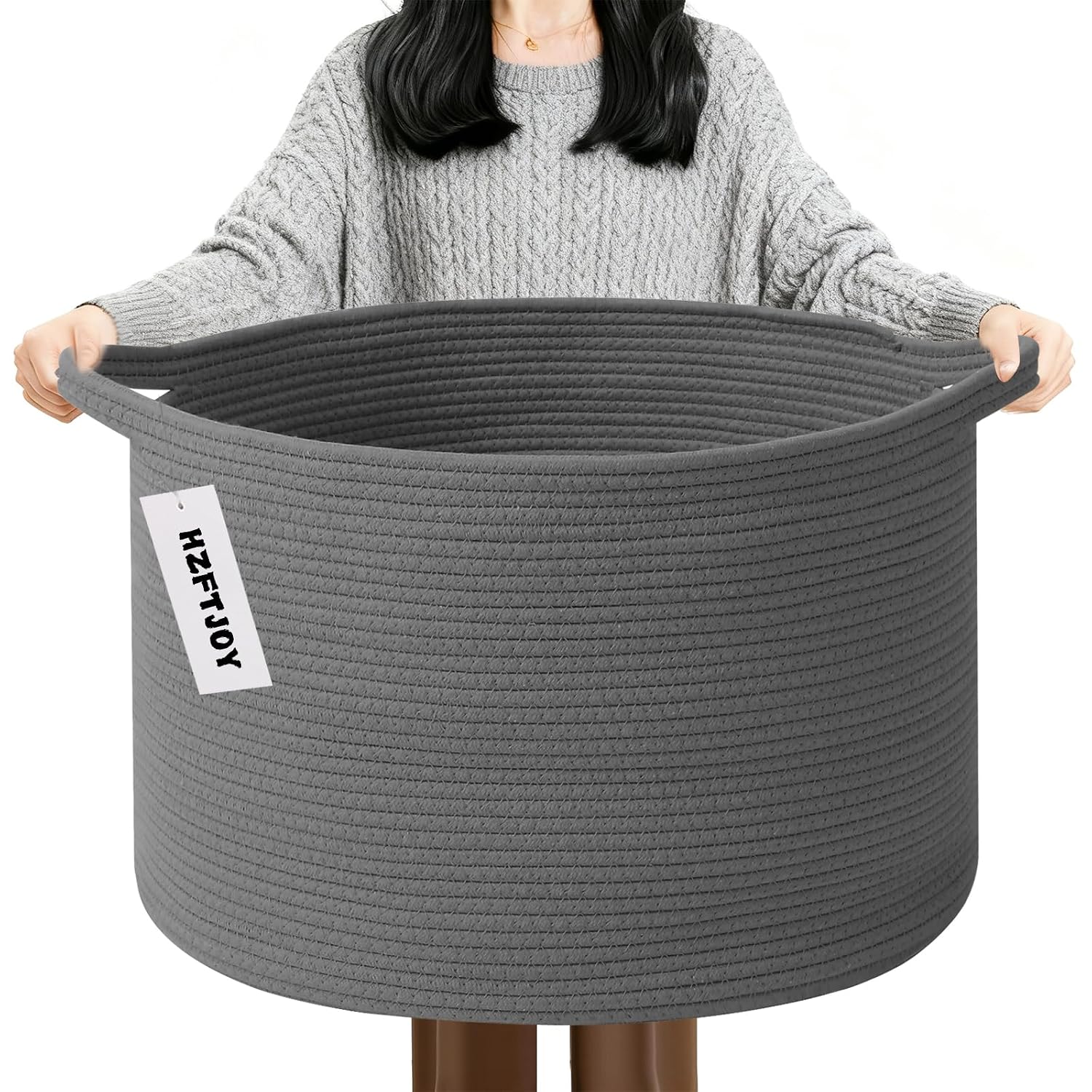 Moonval Woven Blanket Basket, Cotton Rope Storage Hamper with Handles for Laundry, Toys & Blankets