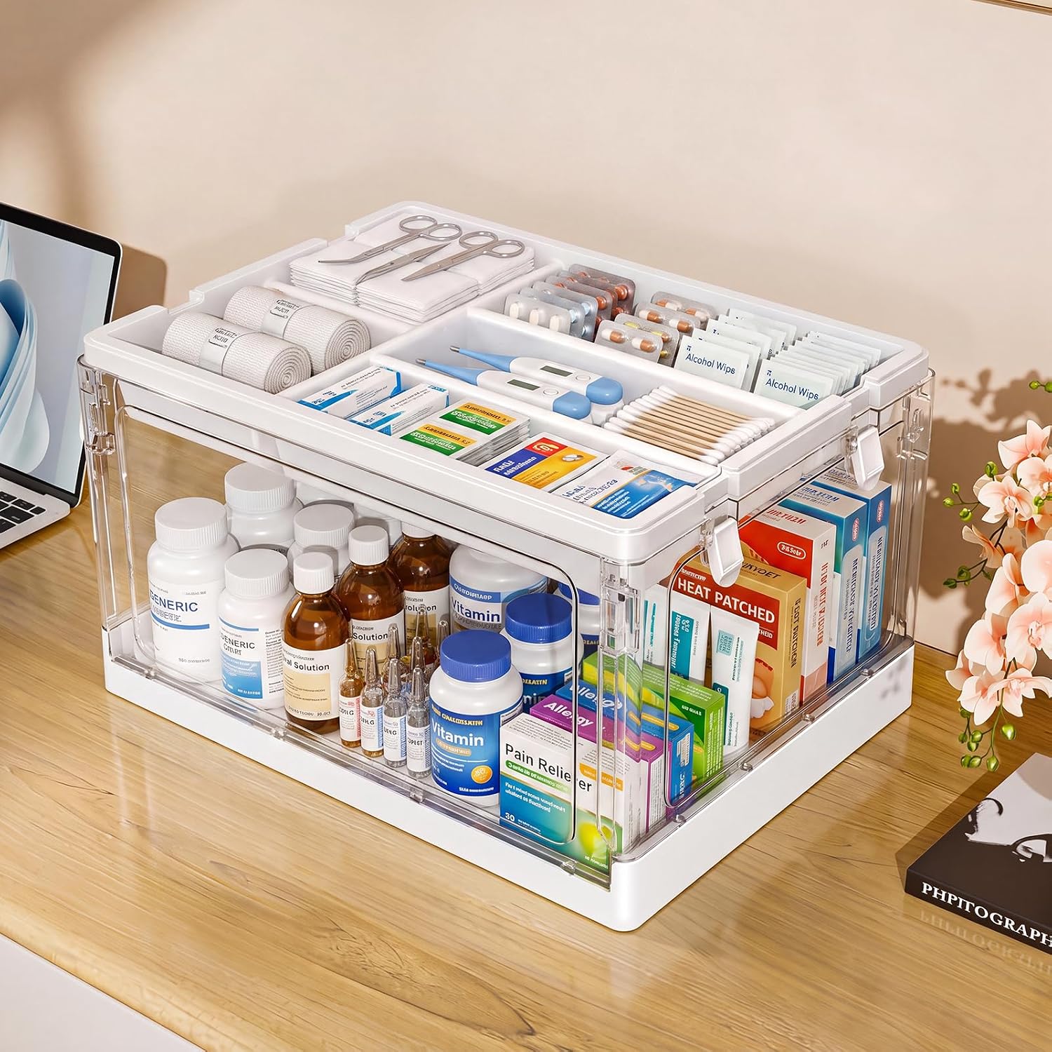 Moonval Craft Storage Box, Clear Organizer with Removable Tray & Lid for Art, Sewing & School Supplies