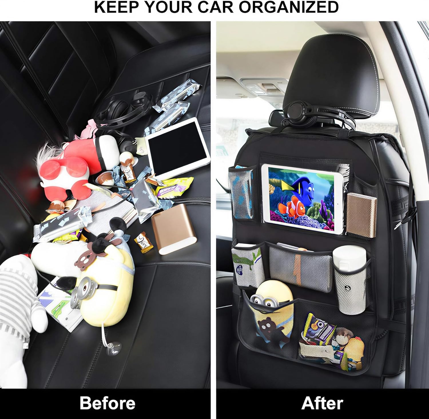 Moonval Backseat Car Organizer, Seat Protector with Tablet Holder & Multi-Pocket Storage for Kids