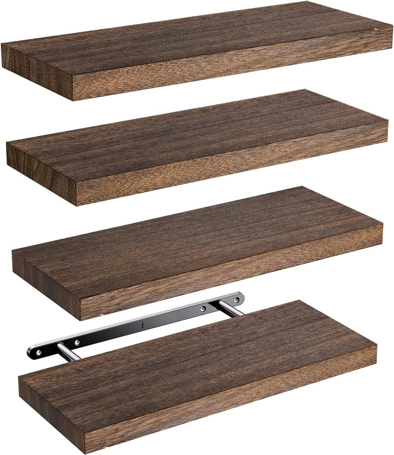Moonval Floating Wall Shelves, Set of 4 Natural Wood Storage & Display Shelves for Home Decor