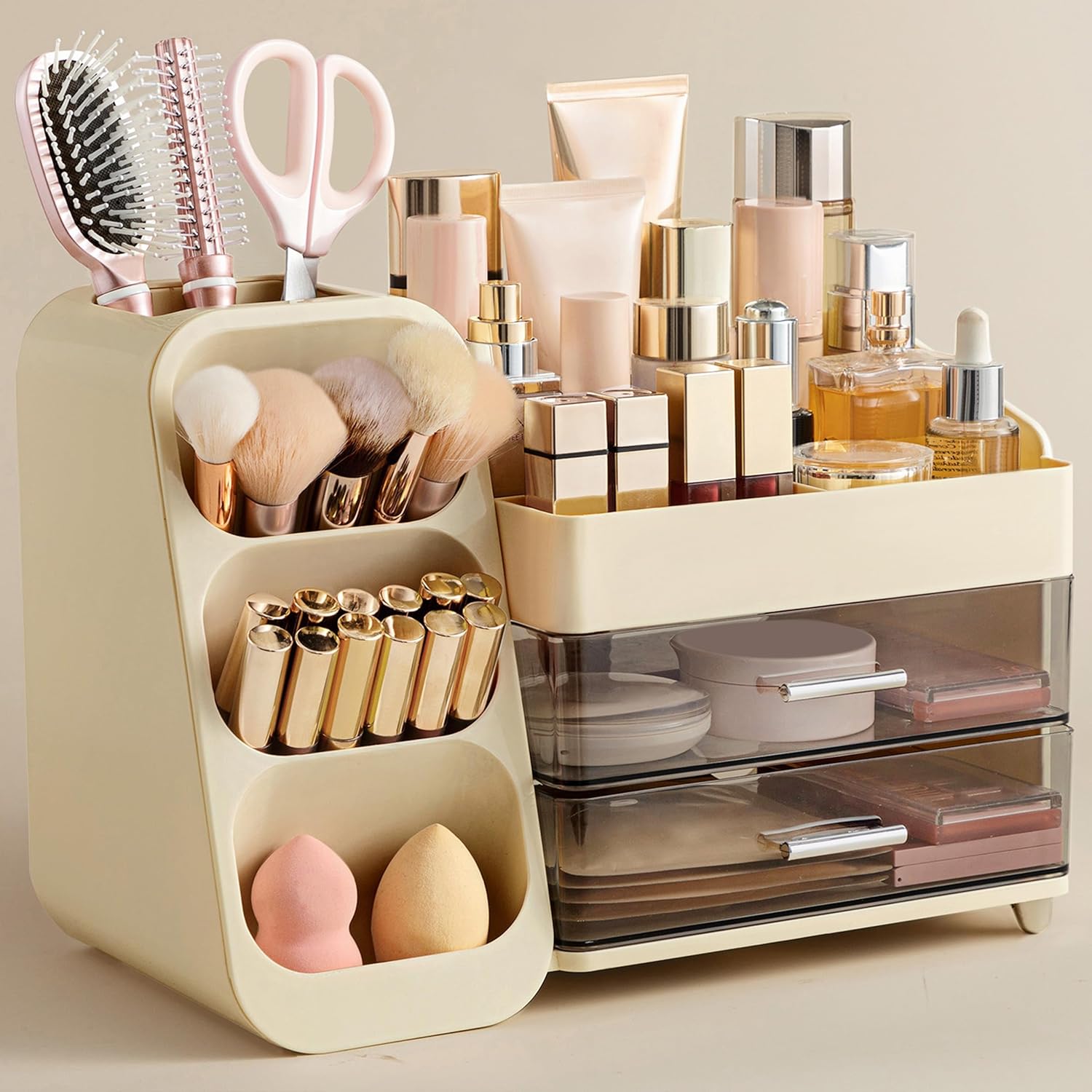 Moonval Bathroom Organizer, 3-Tier Vanity Storage with Brush Holder for Makeup & Skincare