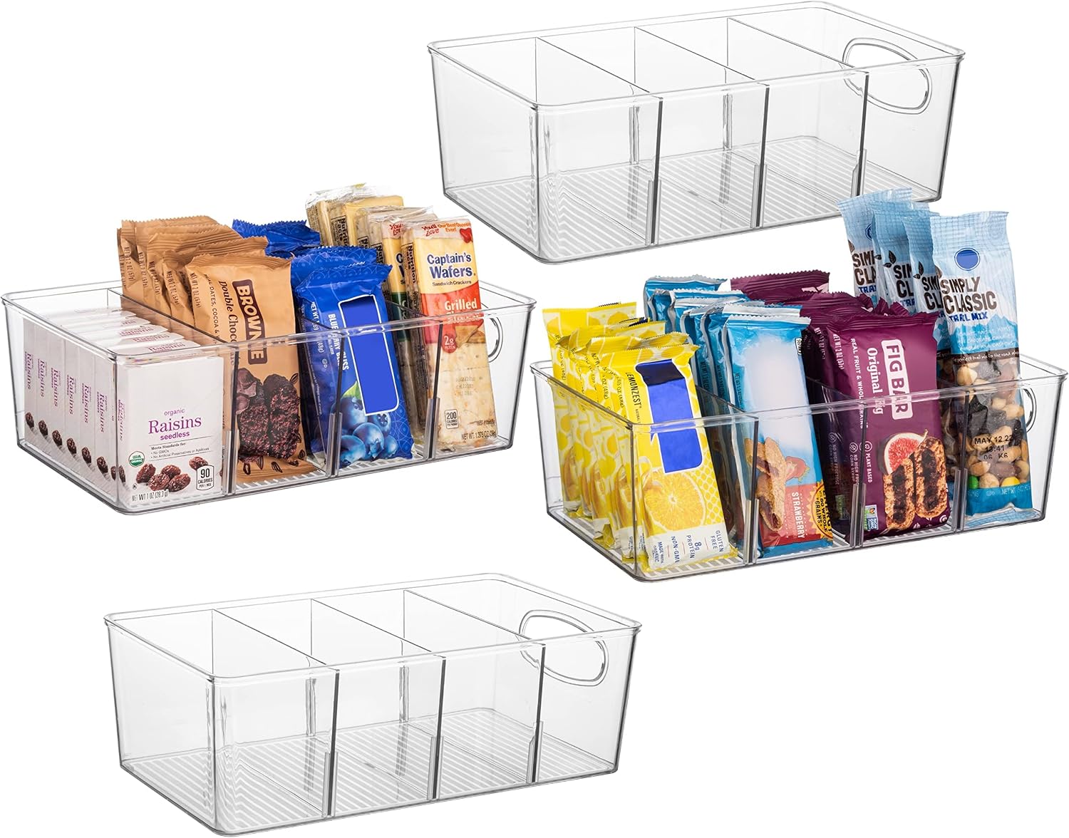 Moonval Pantry Storage Bins, Clear Organizers with Removable Dividers for Kitchen & Refrigerator