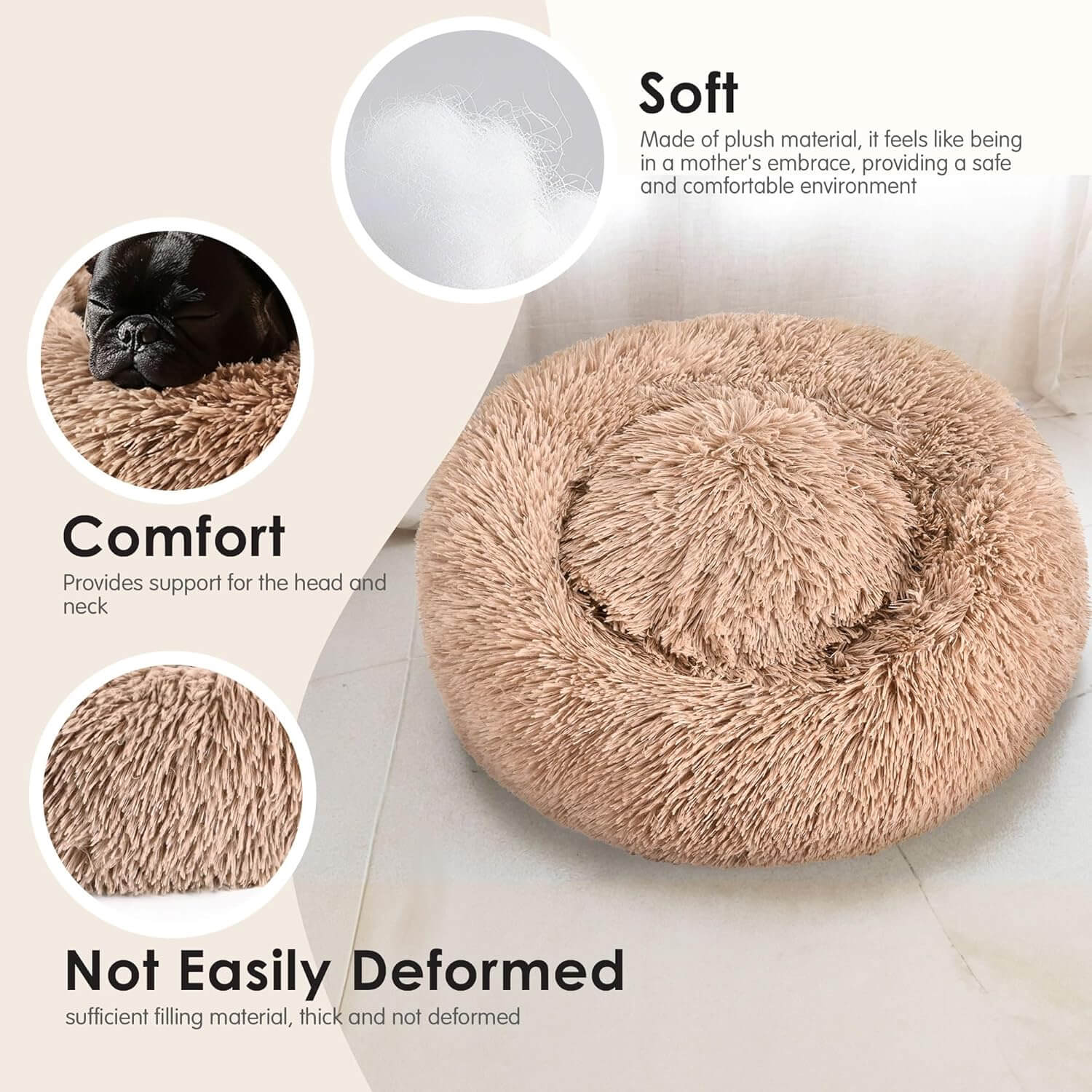 Moonval Calming Pet Bed, 60cm Plush Donut Dog & Cat Bed for Cozy Comfort