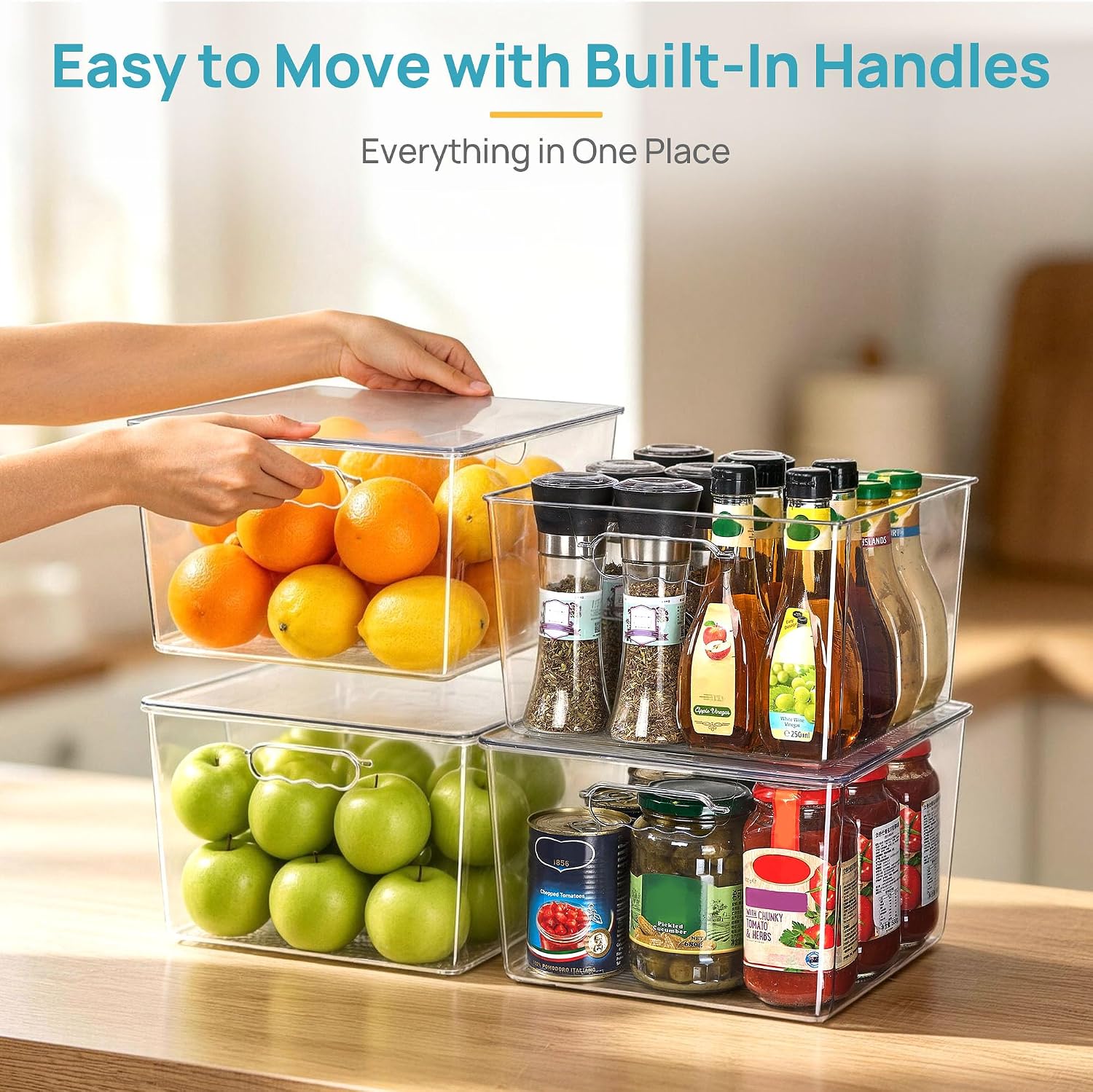 Moonval Clear Storage Bins, Stackable Containers with Lids & Handles for Pantry & Freezer