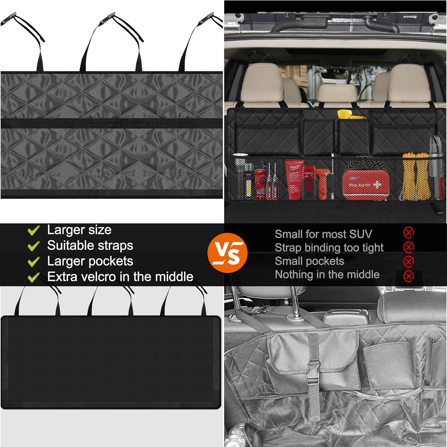 Moonval Car Trunk Organizer, Collapsible Large-Capacity Backseat Storage Bag with 8 Pockets for SUVs & Trucks